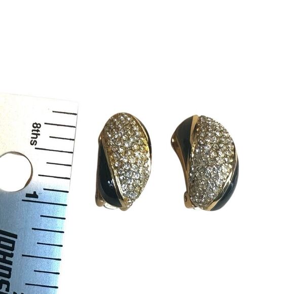 Christian Dior Gold & Black Enamel Rhinestone Clip-On Earrings ✨ - Picture 8 of 9